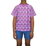 Purple plaid pattern Kids  Short Sleeve Swimwear