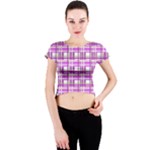 Purple plaid pattern Crew Neck Crop Top