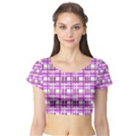 Purple plaid pattern Short Sleeve Crop Top (Tight Fit)