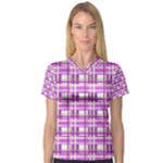 Purple plaid pattern Women s V-Neck Sport Mesh Tee