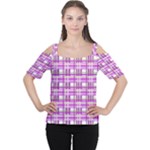 Purple plaid pattern Women s Cutout Shoulder Tee