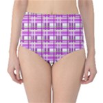 Purple plaid pattern High-Waist Bikini Bottoms