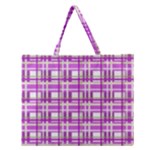 Purple plaid pattern Zipper Large Tote Bag