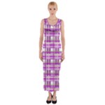 Purple plaid pattern Fitted Maxi Dress