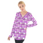 Purple plaid pattern Women s Tie Up Tee