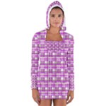 Purple plaid pattern Women s Long Sleeve Hooded T-shirt