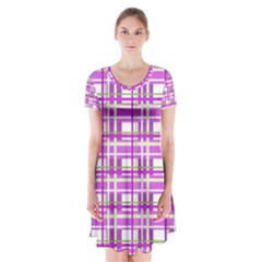 Purple plaid pattern Short Sleeve V