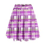 Purple plaid pattern High Waist Skirt