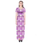 Purple plaid pattern Short Sleeve Maxi Dress