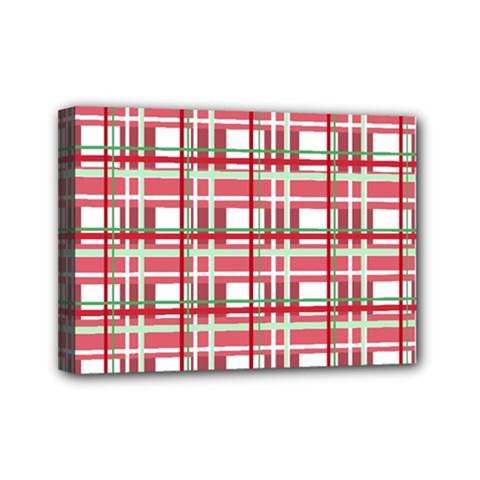 Red plaid pattern Mini Canvas 7  x 5  from ArtsNow.com