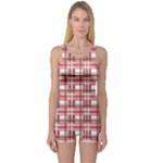 Red plaid pattern One Piece Boyleg Swimsuit