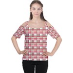 Red plaid pattern Women s Cutout Shoulder Tee