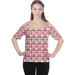 Red plaid pattern Women s Cutout Shoulder Tee