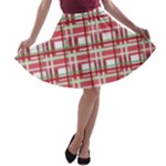 Red plaid pattern A-line Skater Skirt