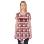 Red plaid pattern Short Sleeve Tunic 