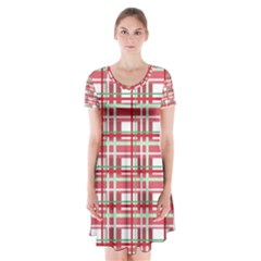 Red plaid pattern Short Sleeve V