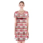 Red plaid pattern Short Sleeve V-neck Flare Dress