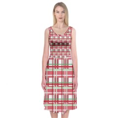 Red plaid pattern Midi Sleeveless Dress from ArtsNow.com