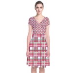 Red plaid pattern Short Sleeve Front Wrap Dress