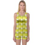 Yellow plaid pattern One Piece Boyleg Swimsuit