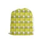 Yellow plaid pattern Drawstring Pouches (Large) 