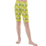 Yellow plaid pattern Kids  Mid Length Swim Shorts