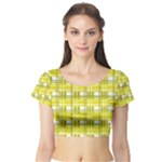 Yellow plaid pattern Short Sleeve Crop Top (Tight Fit)