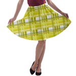 Yellow plaid pattern A-line Skater Skirt