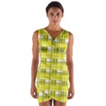 Yellow plaid pattern Wrap Front Bodycon Dress