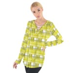 Yellow plaid pattern Women s Tie Up Tee