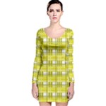 Yellow plaid pattern Long Sleeve Velvet Bodycon Dress