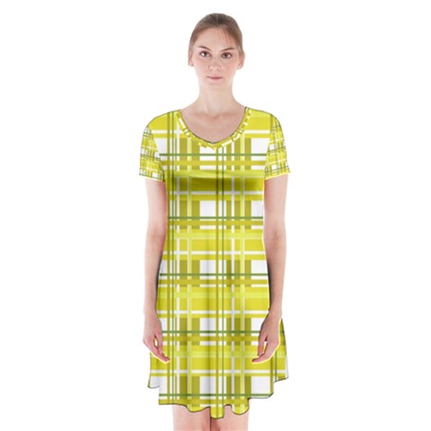 Yellow plaid pattern Short Sleeve V