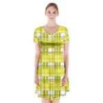 Yellow plaid pattern Short Sleeve V-neck Flare Dress