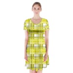 Yellow plaid pattern Short Sleeve V-neck Flare Dress