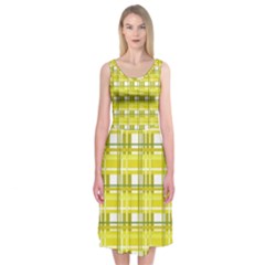 Yellow plaid pattern Midi Sleeveless Dress from ArtsNow.com