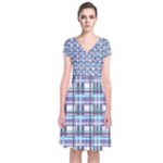 Decorative plaid pattern Short Sleeve Front Wrap Dress