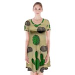 Cactuses Short Sleeve V-neck Flare Dress