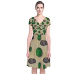 Cactuses Short Sleeve Front Wrap Dress