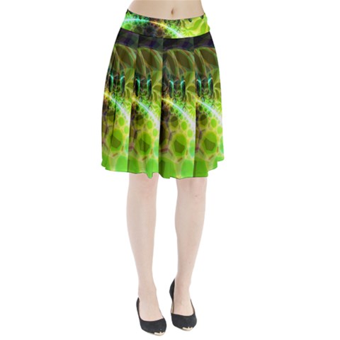 Dawn Of Time, Abstract Lime & Gold Emerge Pleated Skirt from ArtsNow.com