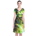 Dawn Of Time, Abstract Lime & Gold Emerge Short Sleeve Front Wrap Dress Dawn Of Time, Abstract Lime & Gold Emerge Short Sleeve Front Wrap Dress