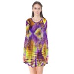 Golden Violet Crystal Palace, Abstract Cosmic Explosion Flare Dress