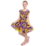 Golden Violet Crystal Palace, Abstract Cosmic Explosion Kids  Short Sleeve Dress