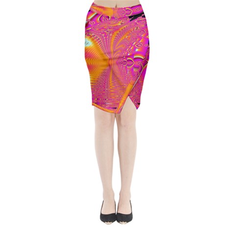 Magenta Boardwalk Carnival, Abstract Ocean Shimmer Midi Wrap Pencil Skirt from ArtsNow.com