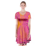 Magenta Boardwalk Carnival, Abstract Ocean Shimmer Short Sleeve V-neck Flare Dress Magenta Boardwalk Carnival, Abstract Ocean Shimmer Short Sleeve V-neck Flare Dress