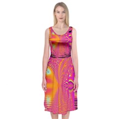 Magenta Boardwalk Carnival, Abstract Ocean Shimmer Midi Sleeveless Dress from ArtsNow.com