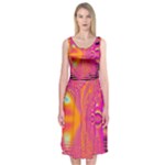 Magenta Boardwalk Carnival, Abstract Ocean Shimmer Midi Sleeveless Dress