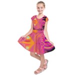 Magenta Boardwalk Carnival, Abstract Ocean Shimmer Kids  Short Sleeve Dress