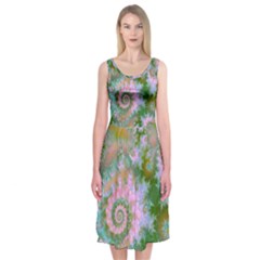 Rose Forest Green, Abstract Swirl Dance Midi Sleeveless Dress from ArtsNow.com