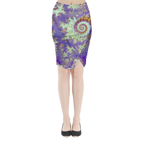 Sea Shell Spiral, Abstract Violet Cyan Stars Midi Wrap Pencil Skirt from ArtsNow.com