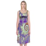 Sea Shell Spiral, Abstract Violet Cyan Stars Midi Sleeveless Dress